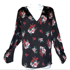 Express Black Floral Long Sleeve Top Size XL